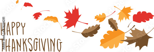 Celebrate autumn's bounty with vibrant falling leaves and a warm 'Happy Thanksgiving' greeting perfect for seasonal promotions