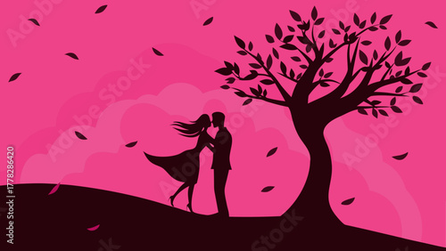 Romantic Couple Dancing Under Trees at Sunset