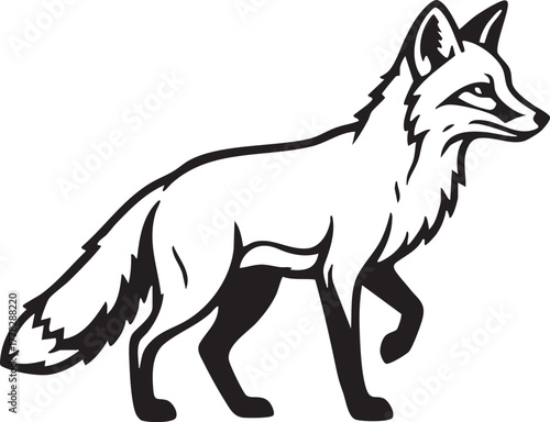 Monochrome wild animal icon, cunning fox silhouette isolated on white.