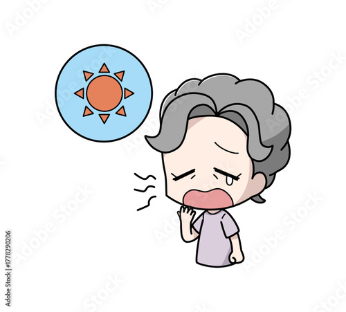 日中に眠気を感じる高齢女性のイラスト