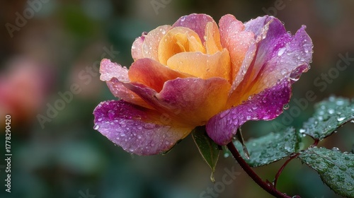 Wallpaper Mural Blooming rose in nature's garden macro photography dew-kissed petals close-up viewpoint floral beauty Torontodigital.ca