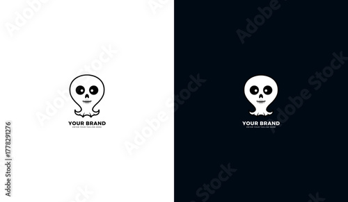 Funny skull ghost logo, funny skull ghost icon
