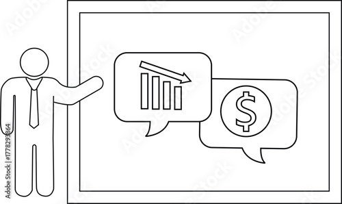 A person points to a chart showing loss  money symbol on a screen