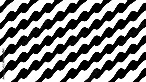 Abstract black and white wavy stripe pattern forming dynamic diagonal lines for modern card background, poster element, or minimalist business design layout
