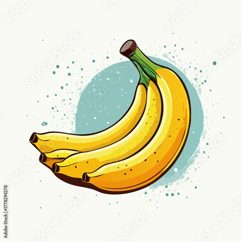 Fresh ripe yellow bananas in a bunch. Healthy tropical fruit concept art, isolated vector graphic design element
