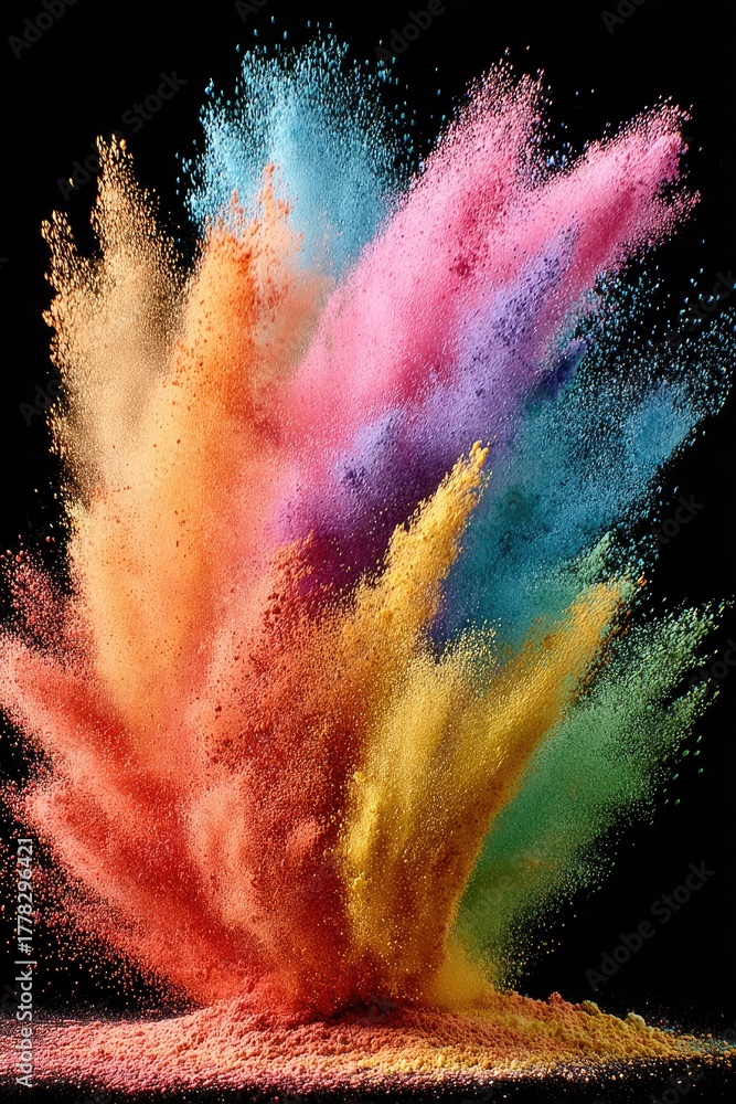Fototapeta premium Multicolored powder explosion on dark background
