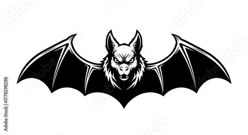 Bat Vector Illustration with Spread Wings - Halloween Design