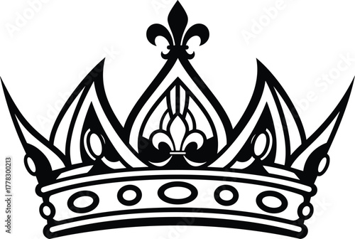 Crown icon vector, royal symbol illustration, fleur de lis crown design, luxury emblem artwork, monarchy authority graphic, black minimal silhouette, decorative regal element