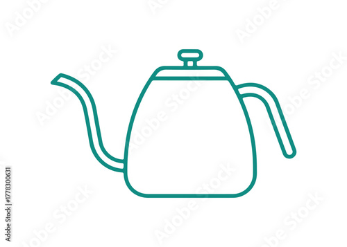 Outline of a pour-over coffee kettle. Icon showing a punch pot with an elongated spout. A straightforward  illustration of a hand teapot designed for baristas