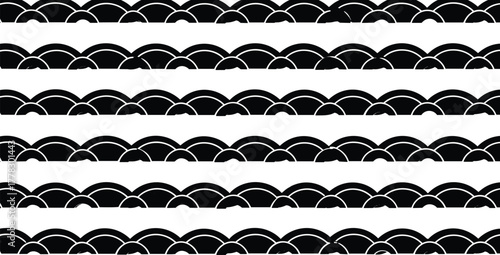 Japanese Seigaiha wave pattern, traditional geometric design, repeating semicircle scales, cultural textile motif, vector background for wallpaper, fabric, decorative, seamless graphic illustration