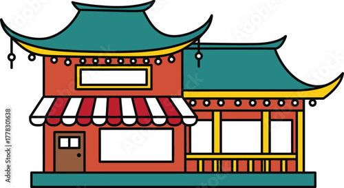 Chinese restaurant building illustration vector oriental design vector