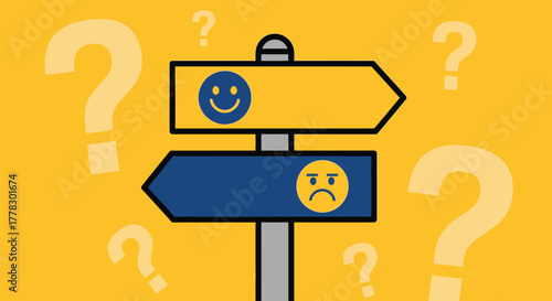Choosing happiness or sadness concept mood choices signpost vector vector