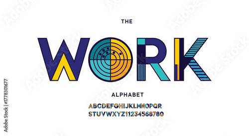 Work alphabet vector design graphic typography letters and numbers vector