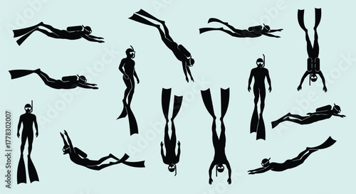 Scuba diving silhouettes vector art underwater sport activities vector