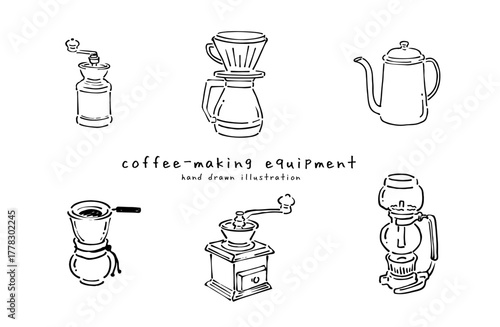 ハンドドリップコーヒー器具のイラストセット