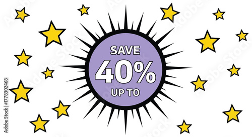 Save up to forty percent off sale promotion discount offer stars vector