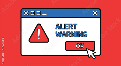 Alert warning message pixel art error notification popup window ok vector