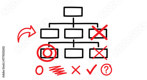 Diagram flowchart process chart organization structure outline red vector