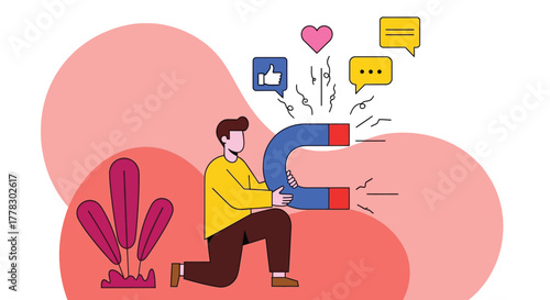 Attracting likes followers with magnet social media marketing seo vector