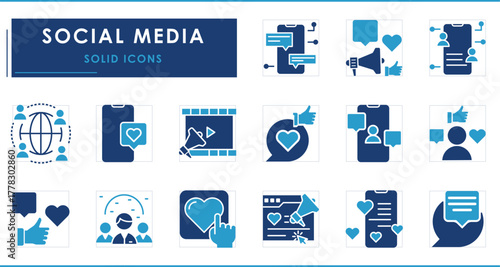 Social Media icons set. Solid filled style icons.