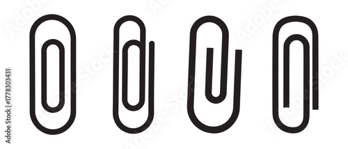 Paper Clip Icon Set. Four Unique Wire Shapes in Minimal Black Outline.