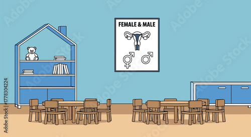 Classroom gender education anatomy illustration learning study room vector