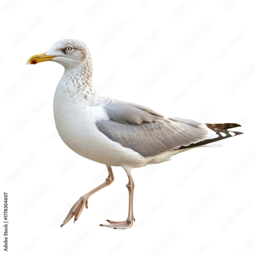 Obraz premium Seagull walking A seagull walks along the shore with steady steps, head bobbing. full length isolate on transparent background