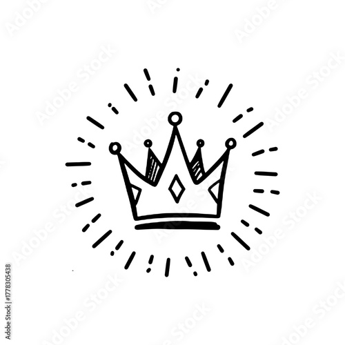Hand Drawn Doodle Crown with Sparkle Rays Vector Illustration