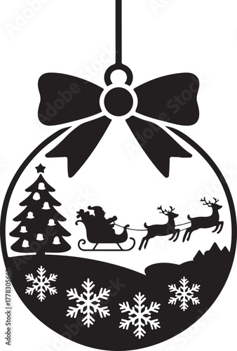 A magical Christmas illustration featuring Santa Claus on his sleigh flying across the moonlit sky, led by reindeer