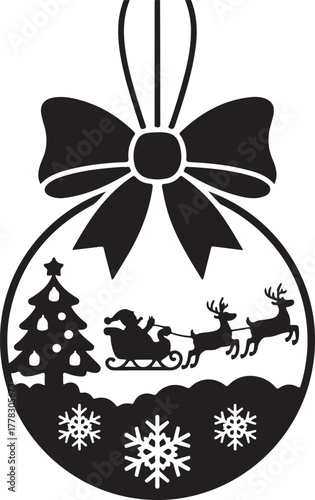 A magical Christmas illustration featuring Santa Claus on his sleigh flying across the moonlit sky, led by reindeer