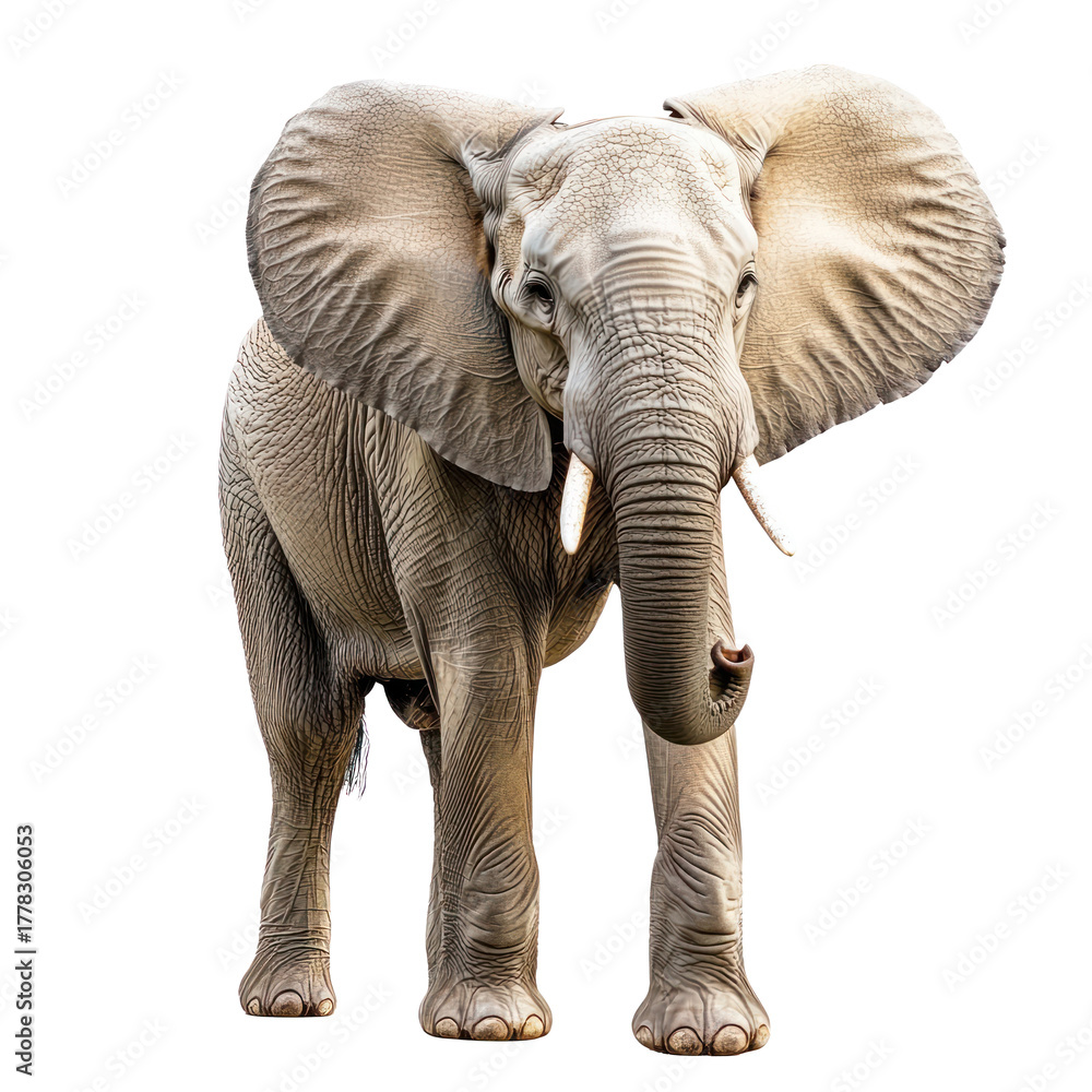 Fototapeta premium Elephant flapping ears An elephant flaps its ears to cool down or communicate. full length isolate on transparent background