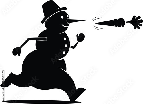 Snowman running, carrot nose detached