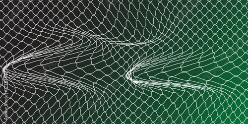 Soccer Ball illuminated green light in the Goal Net. 3D CG. High resolution.