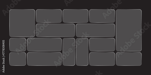 Transparent modern liquid bento grid glass frame effect UI panel template design. Web interfaces transparent surface UI UX design.