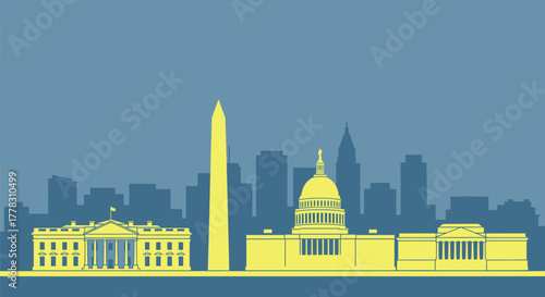 Washington dc skyline vector illustration with white house capitol editable