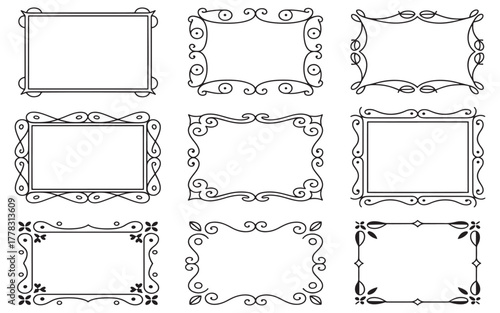 Collection of Elegant Rectangular Frames with Swirl and Floral Elements for Decoration and Design Projects