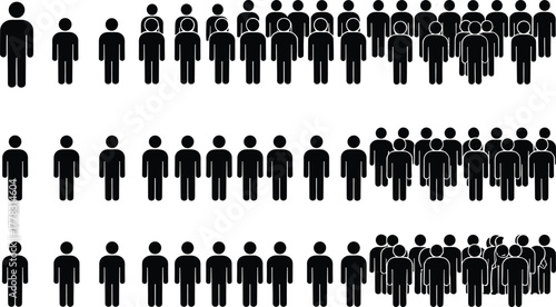 Population growth silhouettes, people group expansion illustration, demographic