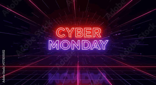 Cyber Monday Red Violet Neon Grid Background