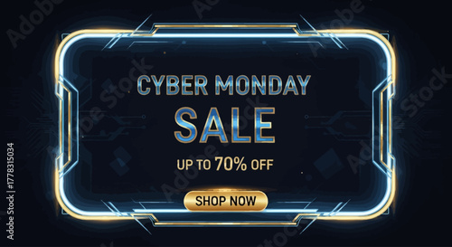 Cyber Monday Blue Gold Neon Frame Background