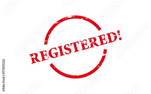 REGISTERED! - Red Rubber Stamp with text REGISTERED!
