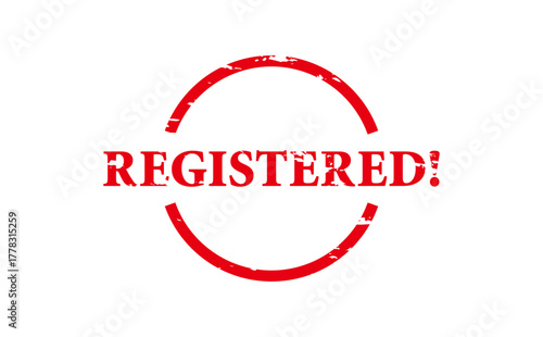 REGISTERED! - Red Rubber Stamp with text REGISTERED!
