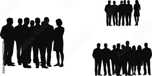 Silhouette group of people, business team vector, community crowd illustration, teamwork concept, office colleagues, social unity, corporate meeting, human figures, collaboration icons