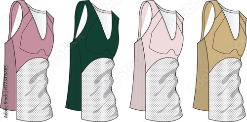 Fashionable Apparel Mockup Four Stylish Women's Tops in Diverse Colors