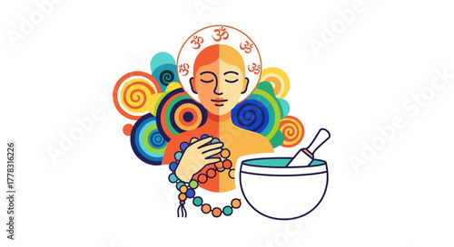Illustration of a meditating person with colorful