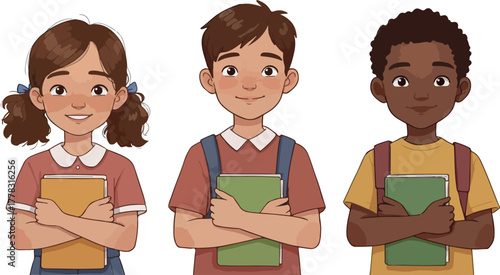 Diverse Children Holding Books Ready For School