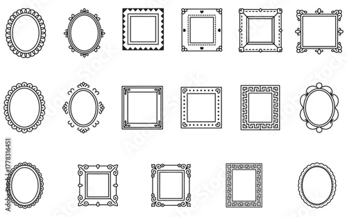 Elegant Decorative Frame Collection in Minimalist Black and White Designs for Creative Projects and Embellishments