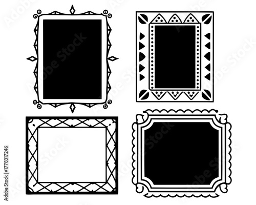Fantasy RPG gothic frame vector black collection mystical medieval ornament border kit for dark UI and role-playing design themes.