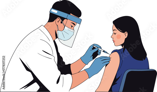 Doctor Administering Vaccine To Woman Flat Design Illustration