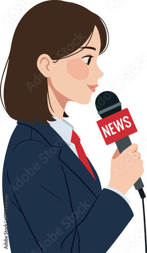 Female News Reporter With Microphone At Work Reporting News
