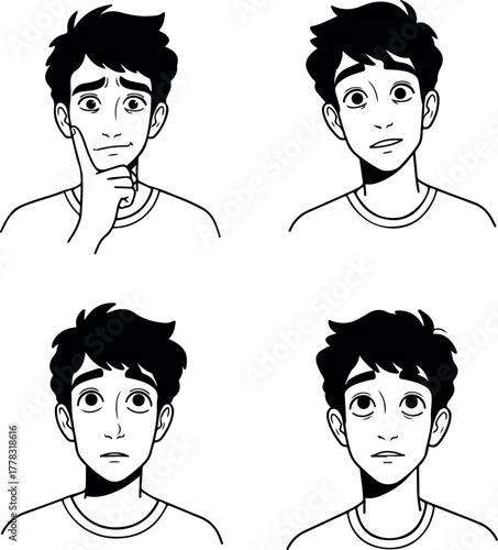 Four Cartoon Faces Showing Worry Doubt And Concern